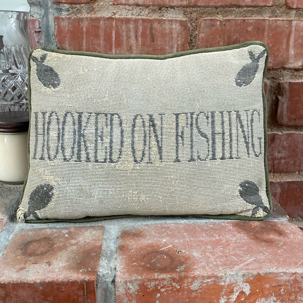 Vintage Embroidered fishing pillow